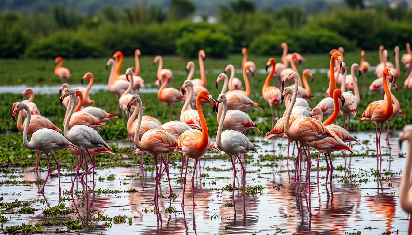 Flamingos are born grey and turn pink from their diet